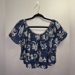 J.o.a Los Angeles Floral Paisley Crop Off the Shoulder Top with Tie up back